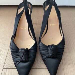 Christian L Black Satin Slingback Heels